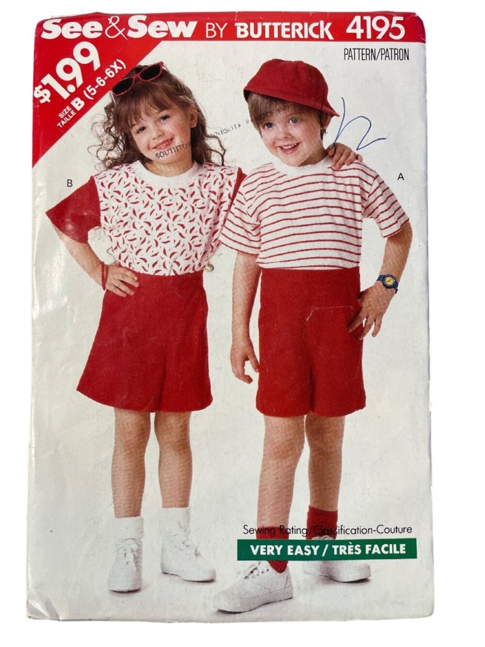 Vintage 80s See & Sew By Butterick 4195 Pattern Size B 5-6-6X Top & Shorts CUT